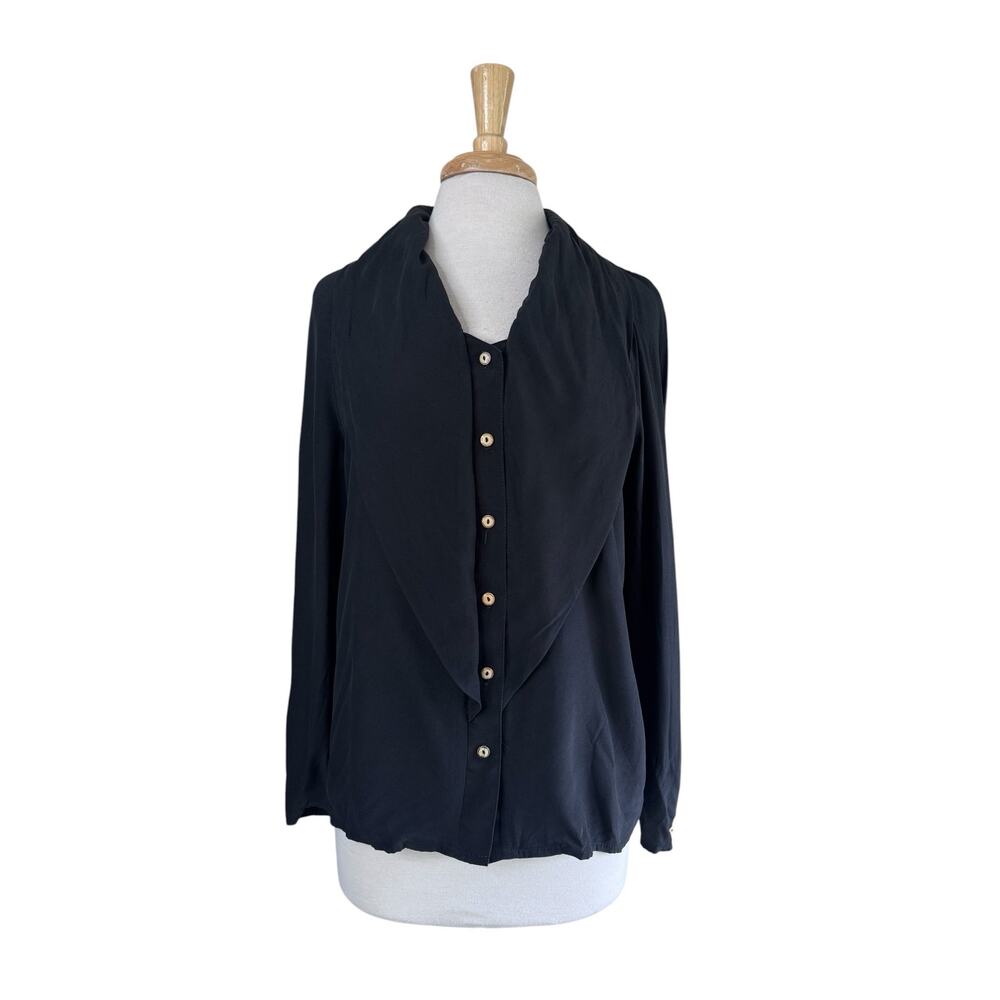 Vintage PERRI CUTTEN 100% Silk Button Up Blouse in Black Size 10 US (14 AUS)